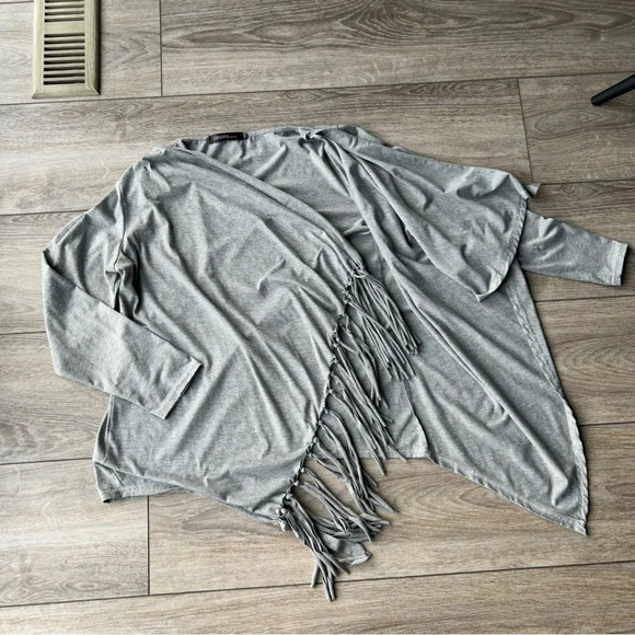 Zanzea Grey Fringe Lightweight Stretchy Cape Cardigan - Picture 6 of 12
